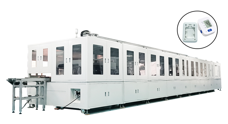  聯(lián)翊電子血壓計(jì)自動(dòng)組裝線一條非標(biāo)結(jié)構(gòu)進(jìn)行組裝，區(qū)分良品及不良品，自動(dòng)分揀的自動(dòng)化流水線